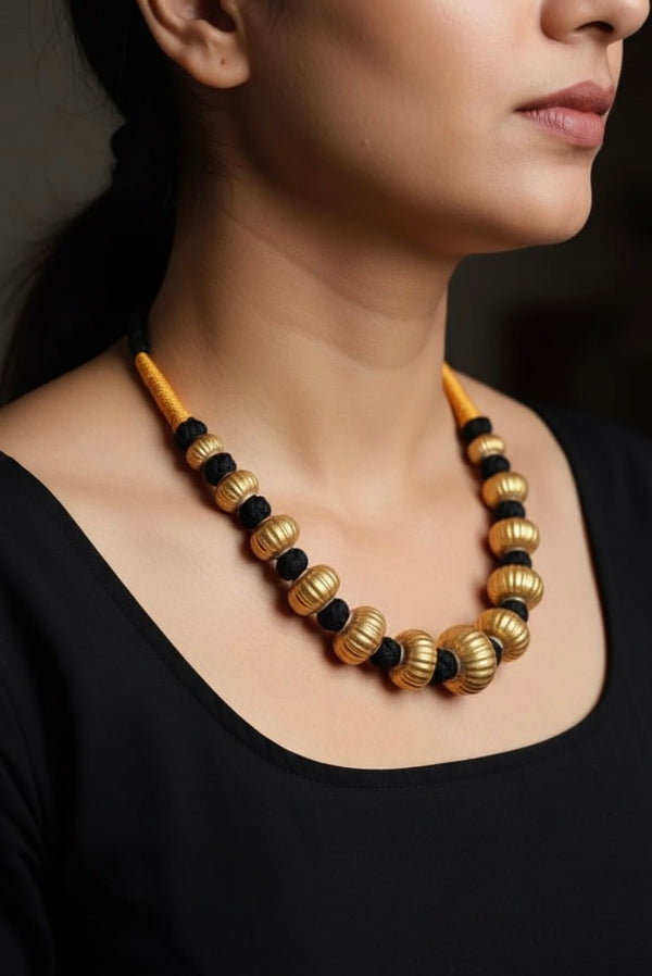 Gold plated Wax Carved Necklace (oversized beads)